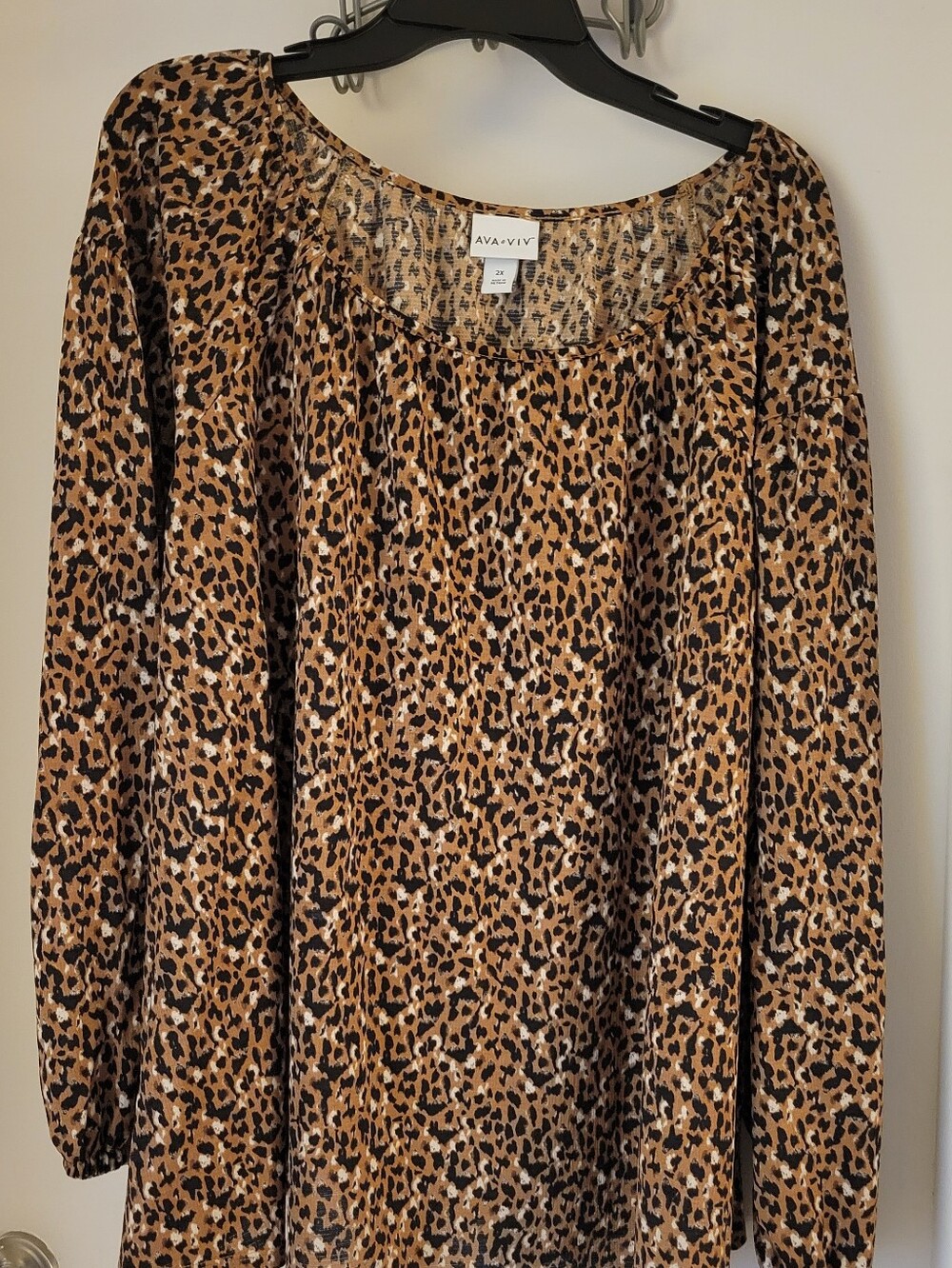 Ava & Viv Tan and Black Leopard-Print Long Sleeve Top